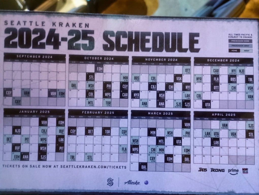 Seattle kraken Magnetic Schedule Stadium give away