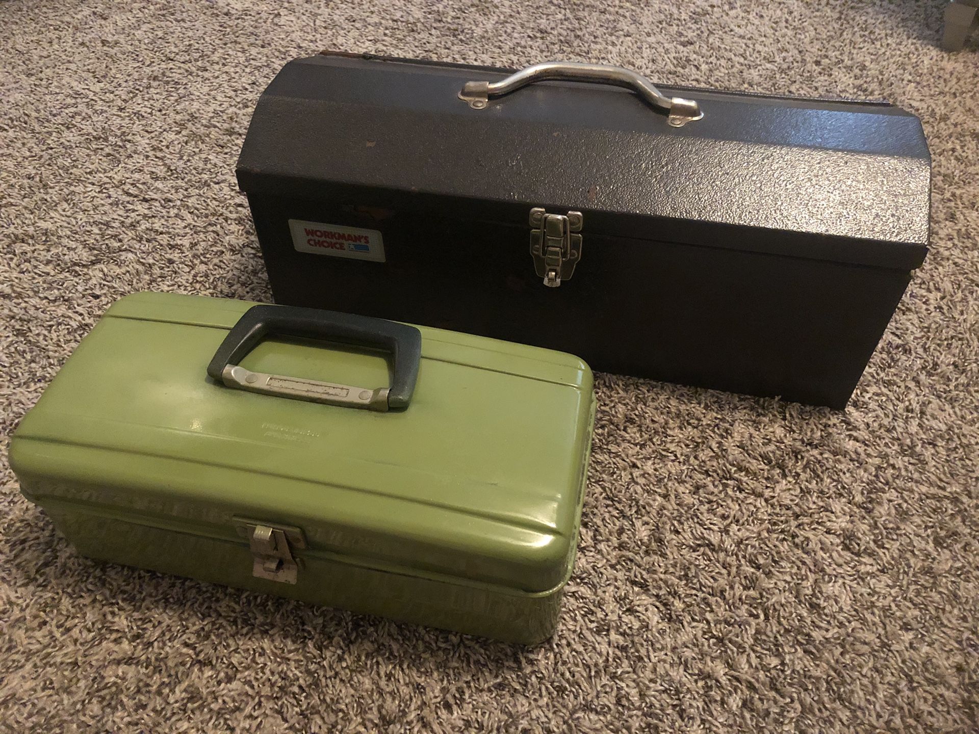 Vintage metal toolbox tool box union workman’s choice