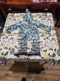 Boys Rain Coat 2T and Rain Boots 7/8