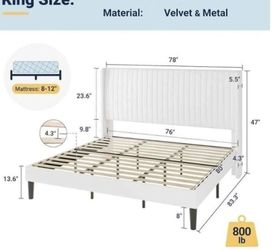 King Size White Velvet Bed frame