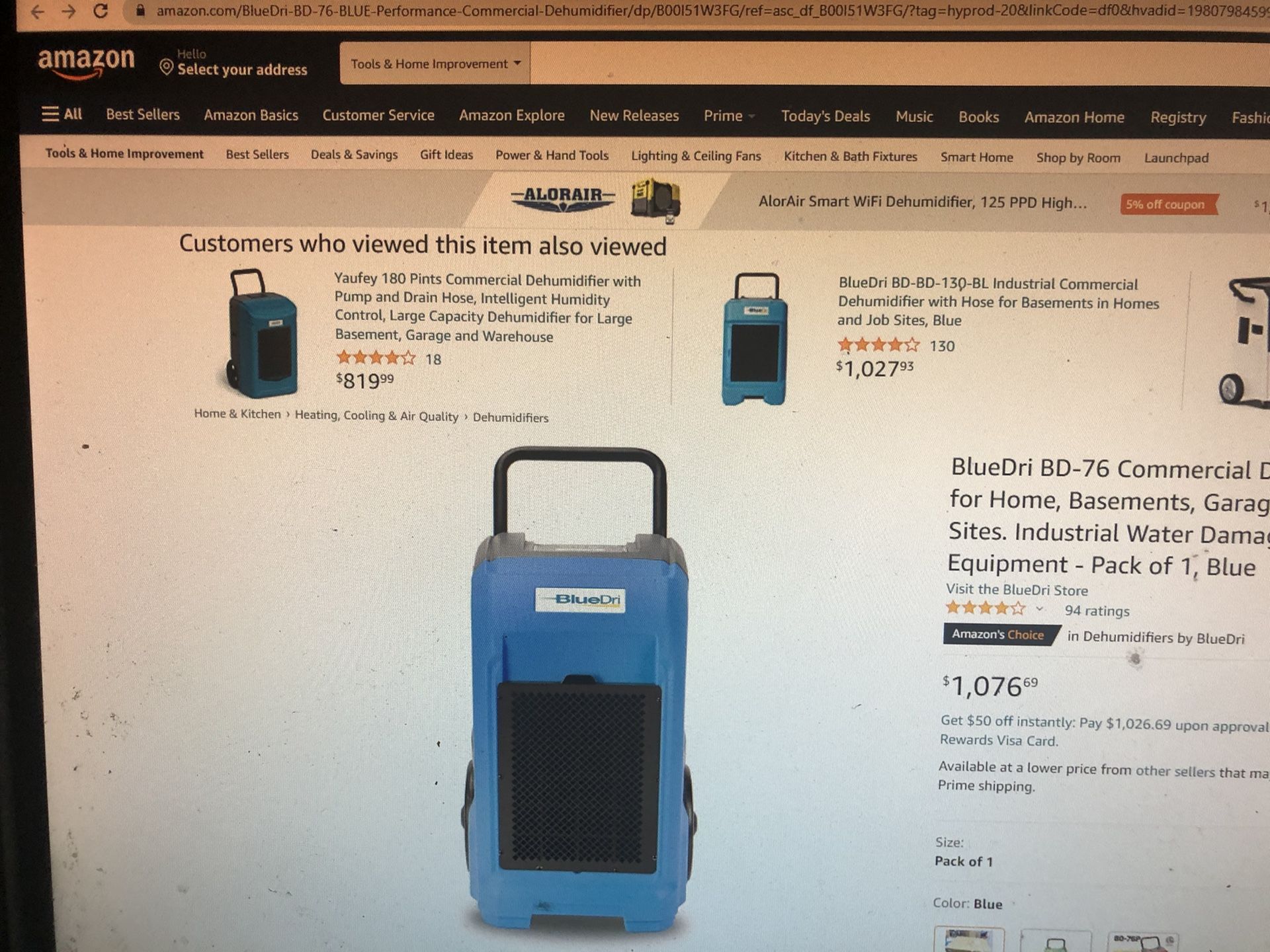 Brand New Blue Dri BD 76 Commercial Residential Dehumidifier 150 Pints Great For Home Job Sites Or Basement
