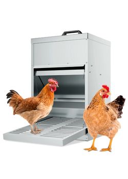 Automatic Chicken Feeder - 33lbs Capacity - Silver - with Waterproof Lid