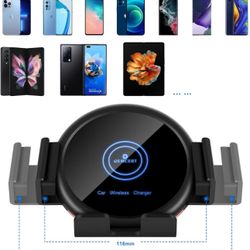 DEMCERT Support Portrait Unfold Charging for Z Fold 4 Car Mount, Wireless Car Charger Compatible for Apple iPhone iPad Samsung Galaxy Google Pixel