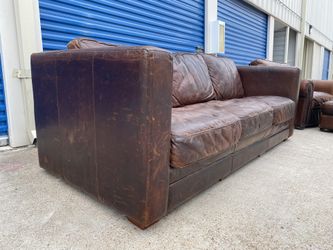 Rustic Patina Mancave Full Grain Leather Sofa
