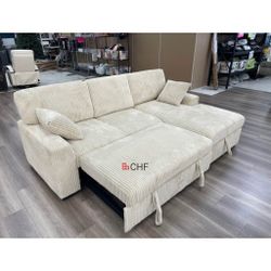 Corduroy Sectional Couch With Pull Out Sofa Bed  - Limited Time Offer 