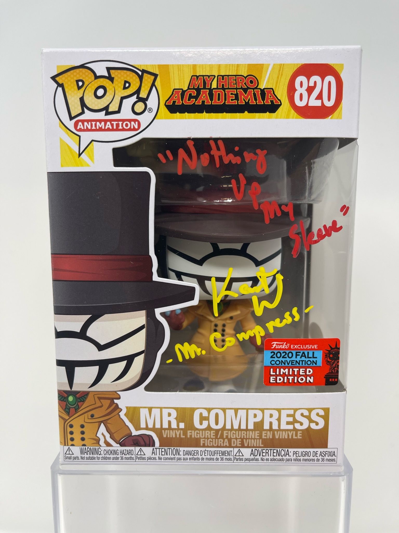 Anime / Autographed My Hero Academia (MHA) Funko Pop - Mr. Compress #820 (2020 Fall Convention Limited Edition) (Signed by Kent Williams - JSA COA)