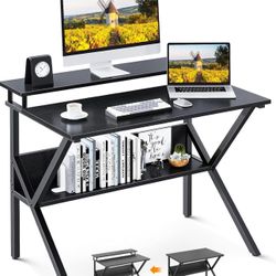 ODK Small Computer Desk, 27.5 Inch, Compact Tiny Study Desk with Storage and Monitor Stand for Home Office, Small Spaces, Black  “Free Assembly Availa