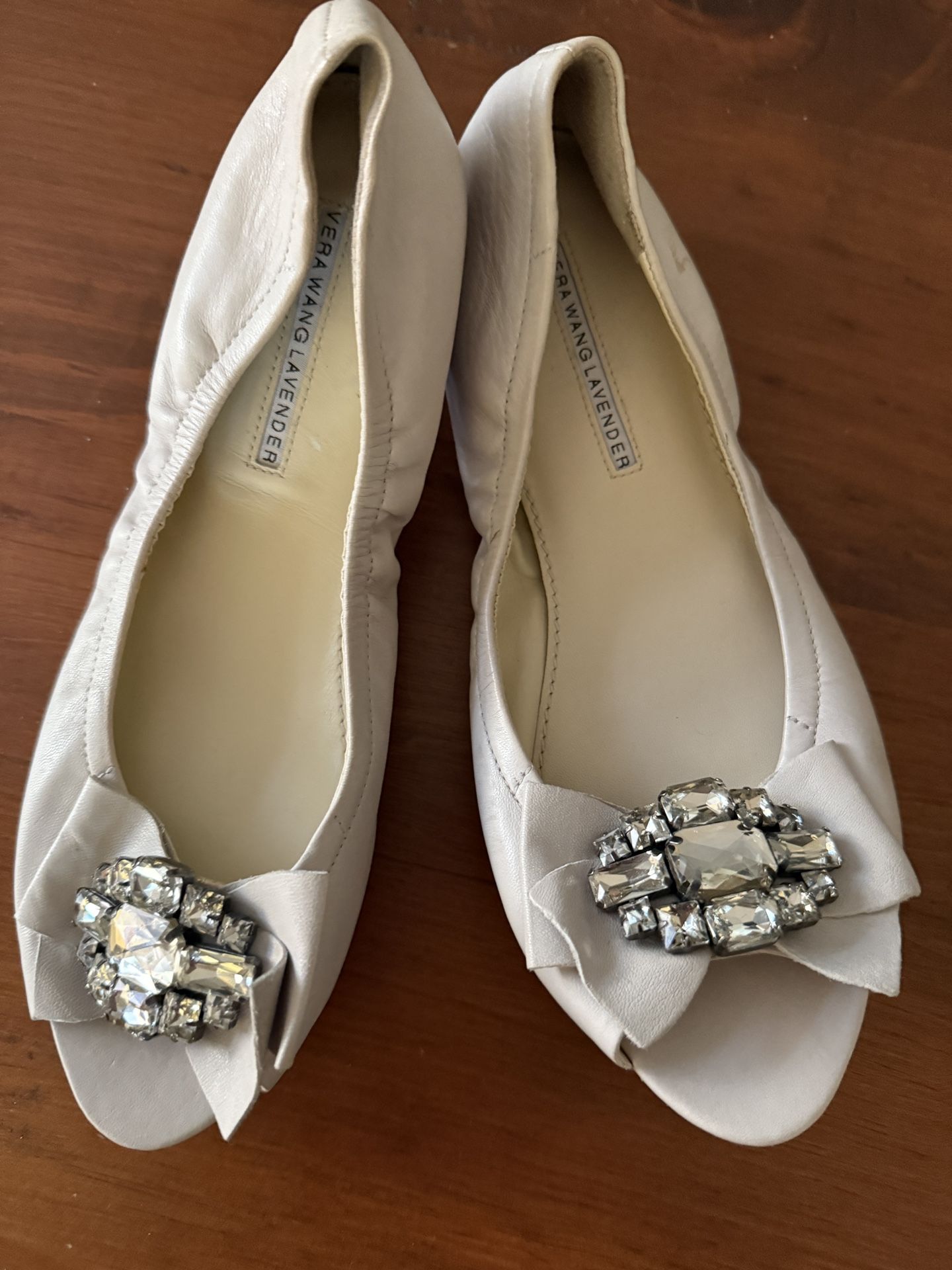 Vera Wang Lavender Label  Leather Jeweled rhinestone peep-toe  Ballet flats