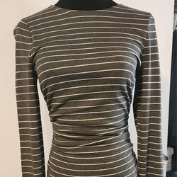 New Ann Taylor Long Sleeve Stripe Dress With Ruching, XXS, Retail $129