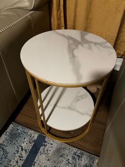 Marble top side table white and gold