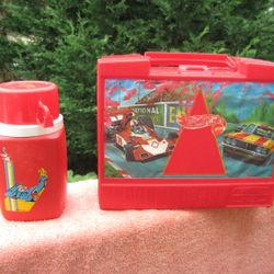 Vintage 1973 Thermos Brand Hot Wheels Race Car Lunch Box & Bottle
