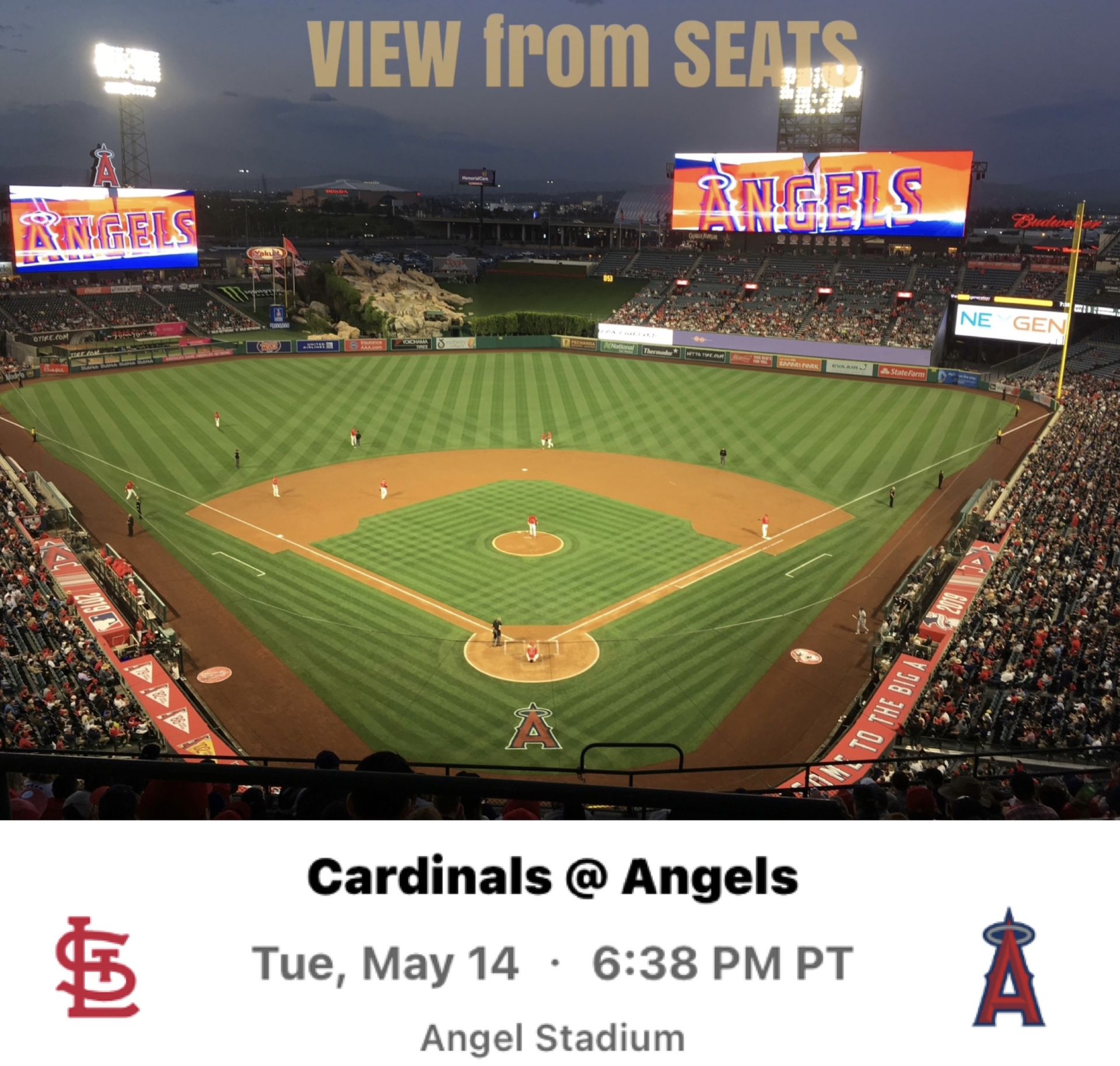 2 LA Angels Baseball tickets vs St Louis Cardinals Tuesday May 14, 2024