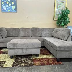 Chocolate Brown Sectional with Storage Ottoman