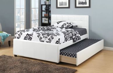 Brand New White Leather Twin Bed Frame w Trundle Bed