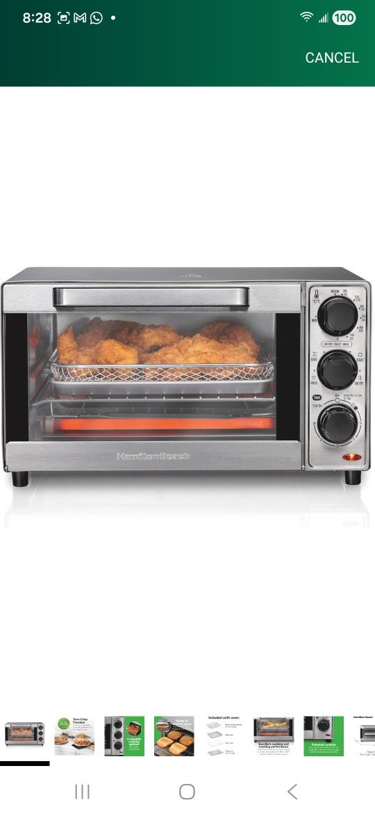 Hamilton Beach Sure-Crisp Air Fryer Toaster Oven Combo, Fits 9” Pizza, 4 Slice Capacity, Powerful Circulation, Auto Shutoff, Stainless Steel (31403)