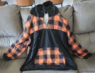 Women's Plaid Colorblock Gingham Print Zipper Hoodie W/Kangaroo Pockets New 5XL
