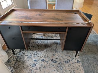 Mid-Century Walnut and Black Executive Desk
