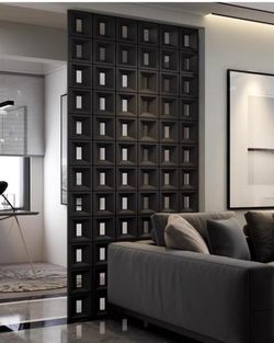 3D Wall Panel Bricks, Partition Wall Panel, Grid Blocks Hollow Art Background Wall, 3D DIY Panel Screens(Black,23.6x23.6in(76piece)