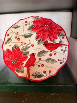 Christmas Poinsettia Cake Stand | Pie Server | Appetizer Pedestal | Hand Painted