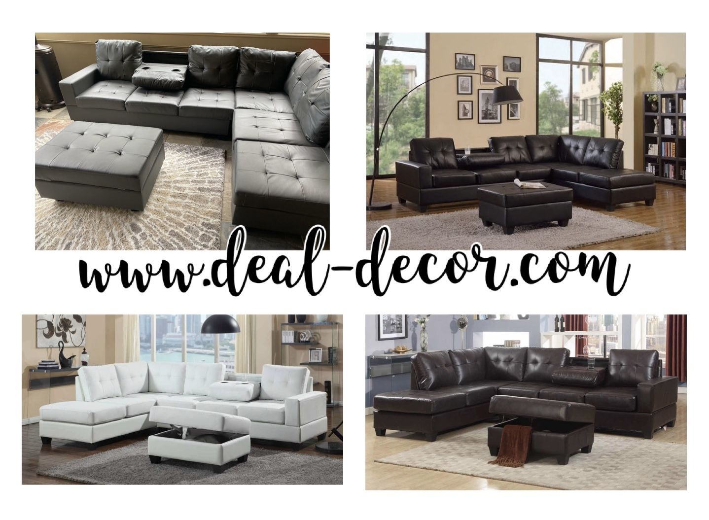 New Dark Gray, Black, White, Chocolate Brown Sectional With Storage, Ottoman, And Drop-Down Cupholder