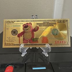 24k Gold Foil Plated Lotso Huggin Bear Toy Story Banknote