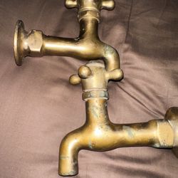 Vintage Solid Brass Hot and Cold Water Faucets 