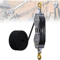 YATOINTO Rope Hoist Pulley System, 4400LB Pulley Block and Tackle, 8:1 Ratio Lifting Power 3/8 × 65ft, Heavy Duty Pulley Block for Hunting Lifting Hea