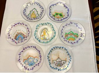 Pasabahce Hand-Painted Glass Dinner Plates 10” – Set of 7