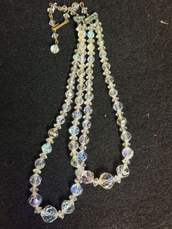 Vintage 1950s 3-Strand Aurora Borealis Crystal Graduated Choker Necklace
