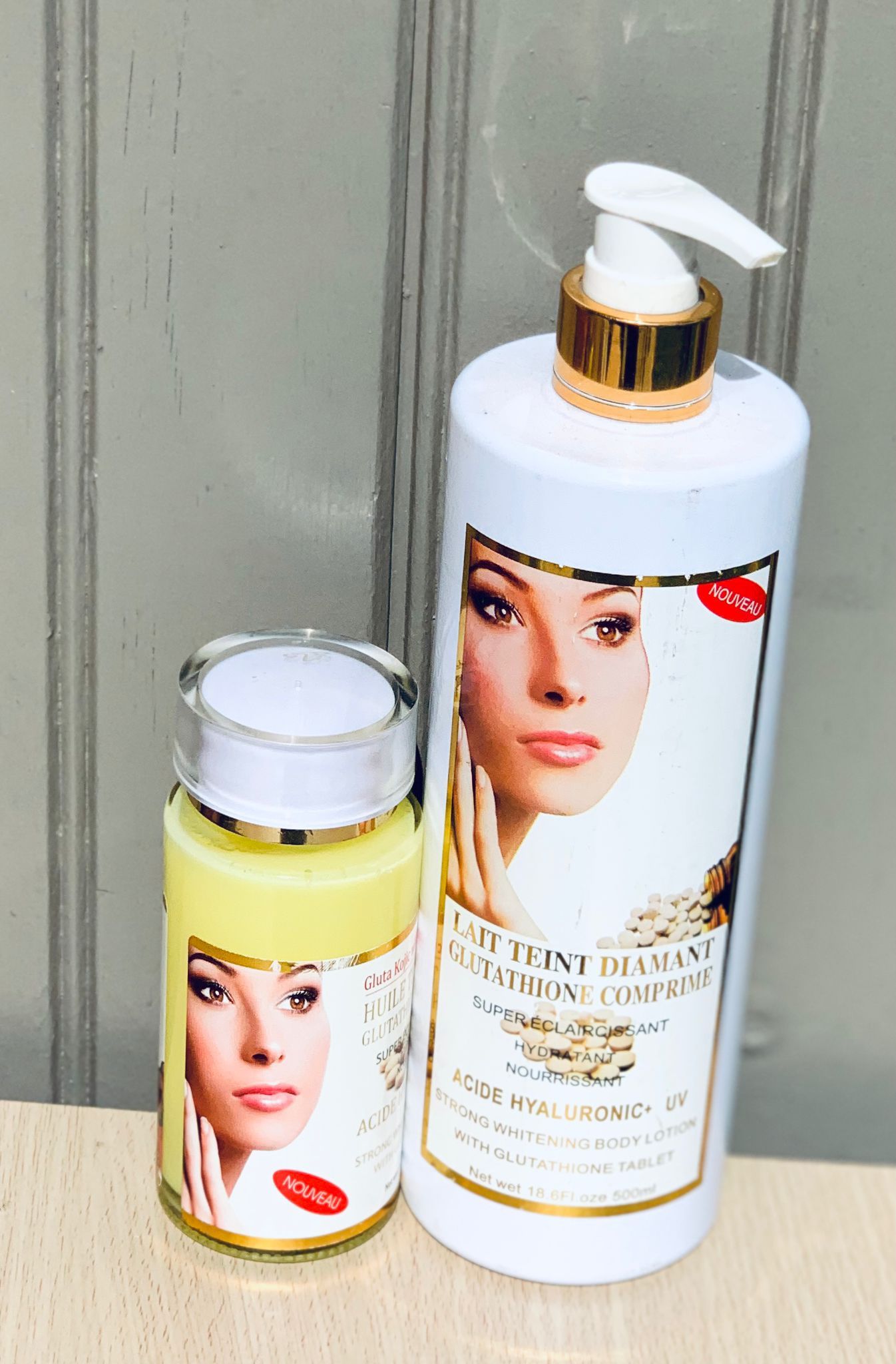 Lait Teint Diamant Glutathione Comprime, Whitening Lotion With Glutathione + Serum