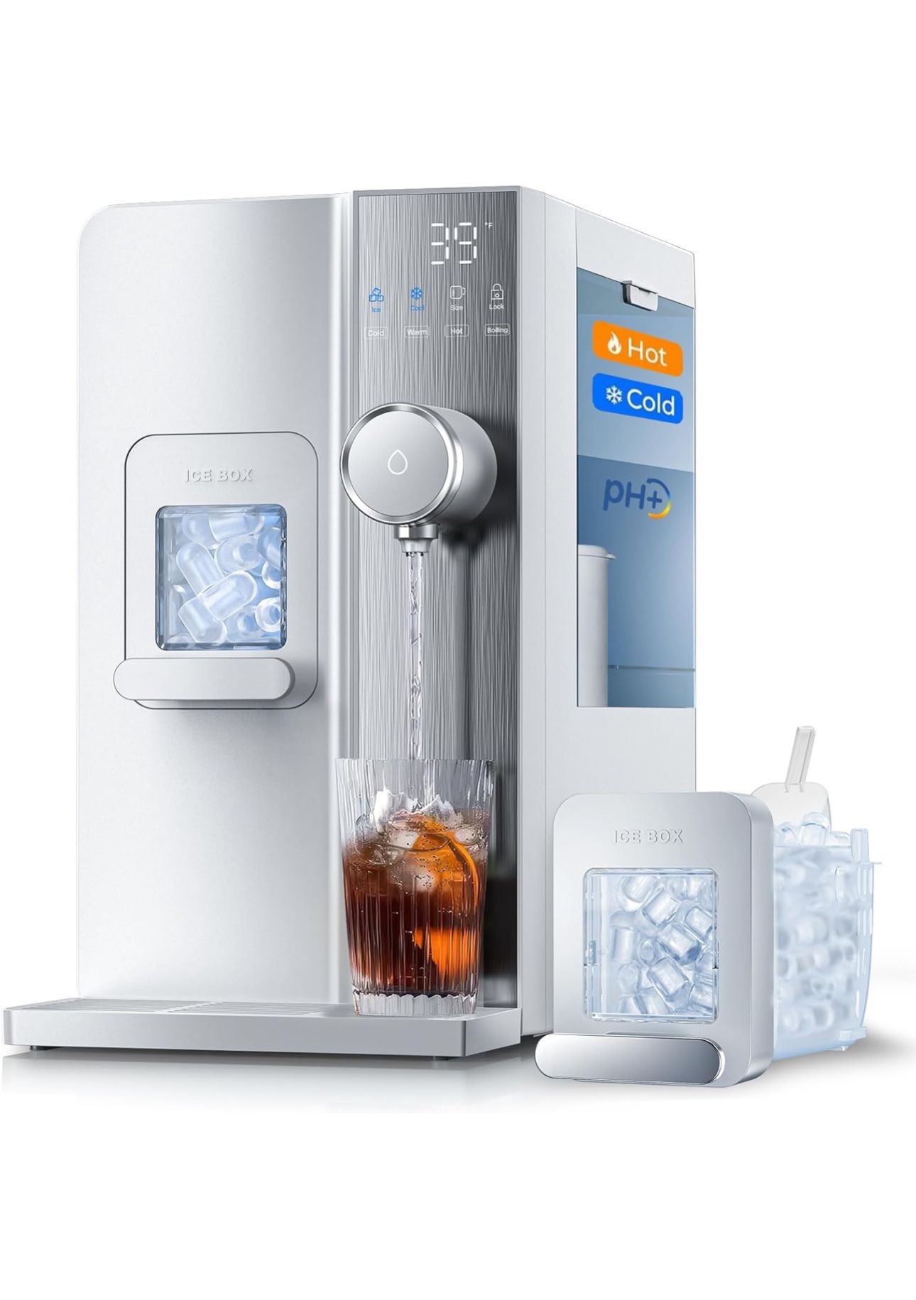 Ice Maker Water Filter Dispenser, 3 in1 Countertop Instant Hot & Cold Water -7 Stage Purification with Remineralization 7 Temperature & 5 Dispensing V