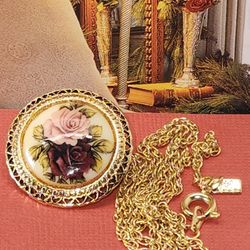 #1845, FINE PIECE SIGNED M, COISONNE, PENDANT & BROOCH,  GOLD PLATED
