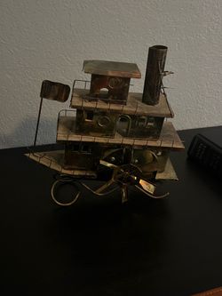 Vintage brass and copper mechanical windup music box