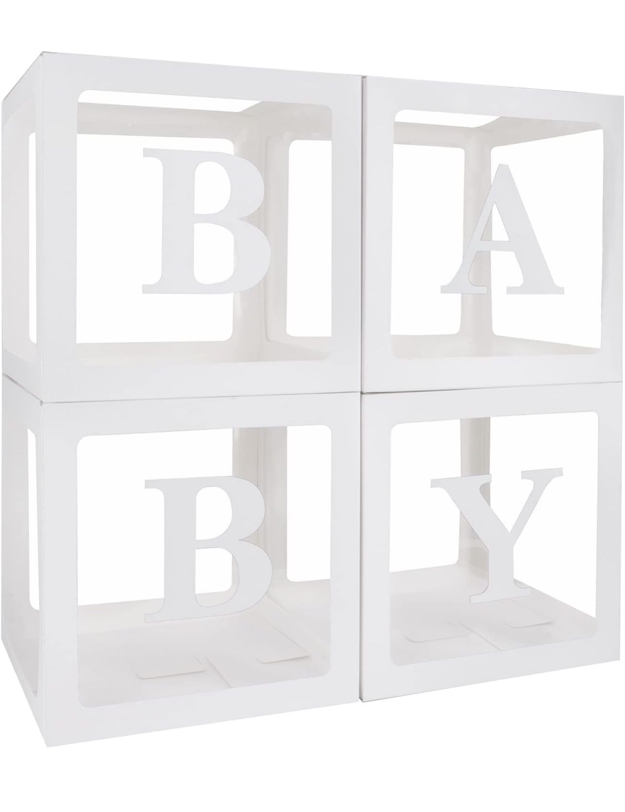 Baby Boxes with 4 Sets of Letters for Baby Shower, Clear Baby Shower Block Boxes