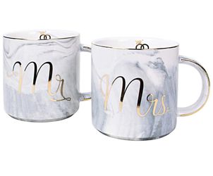 Brand new! (2 PCs) Mr and Mrs Mugs with Gift Boxes Bridal Shower and Newlywed Gifts for Bride and Groom - Marble Coffee Cups Set Vilight Unique Weddi