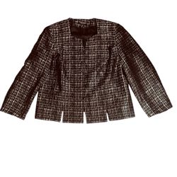 John Meyer Collection Jacket 18W Blue and Gold Metallic Grid Open Front Career Evening; skirt sold separately.