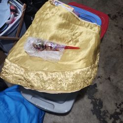 Gold christmas tree skirt and Glass topper