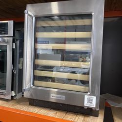 Stainless Steel 24” Wine Cellar With Glass Door And Wood-Front Racks