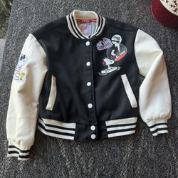 SZ 5/6 Peanuts Snoopy Bomber Letterman’s Jacket Girl's Justice Black White XS