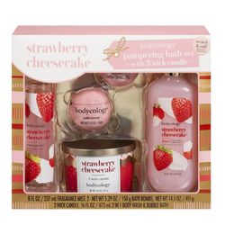 🔥NEW🔥 Bodycology Strawberry Cheesecake Pampering Bath Set with 3 Wick Candle