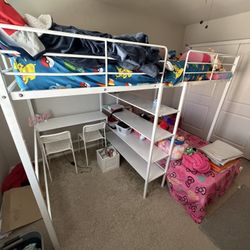 Full Over Twin Bunk Bed with Desk and Storage Shelves