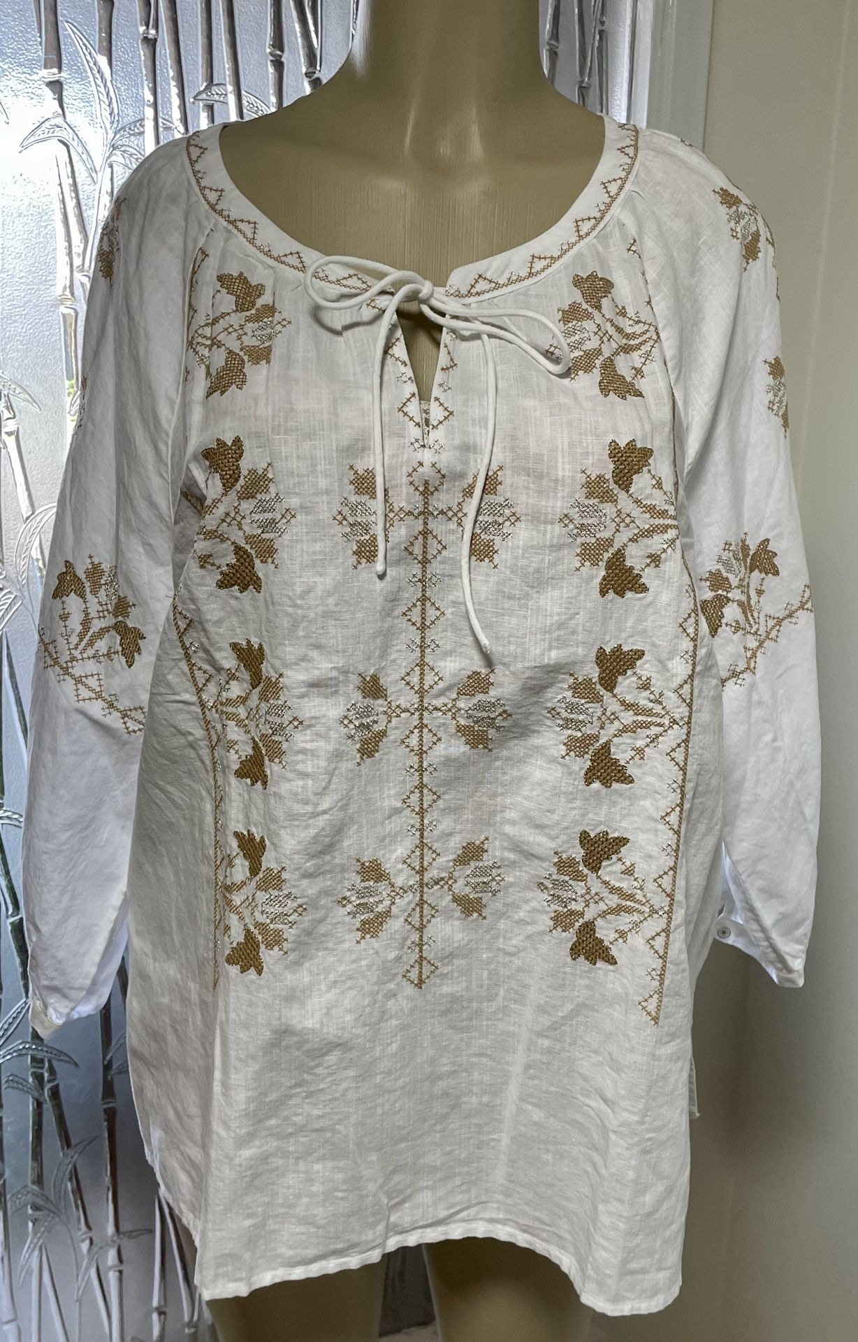 XL Talbots Top With Gold Leaf Embroidery NWT