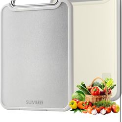 Stainless Steel Cutting Board for Kitchen, 2-in-1 Double-Sided Chopping Board, Food Grade Stainless Steel/PP, Easy to Clean, Large Size, Non-Slip, 16”