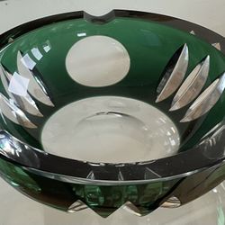 Signed mid-centuryVal St Lambert Green to Clear Crystal Glass ashtray
