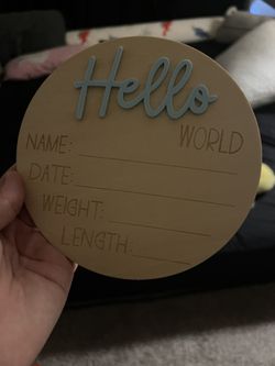 Hello World Baby Blue Baby Announcement Sign