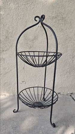 21” Metal Fruit Wire Basket Double Tier Faux Or Real Fruit Table Centerpiece