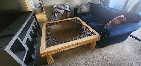 Sqaure 60 Inch Coffe Solid Pine Glass Table $50