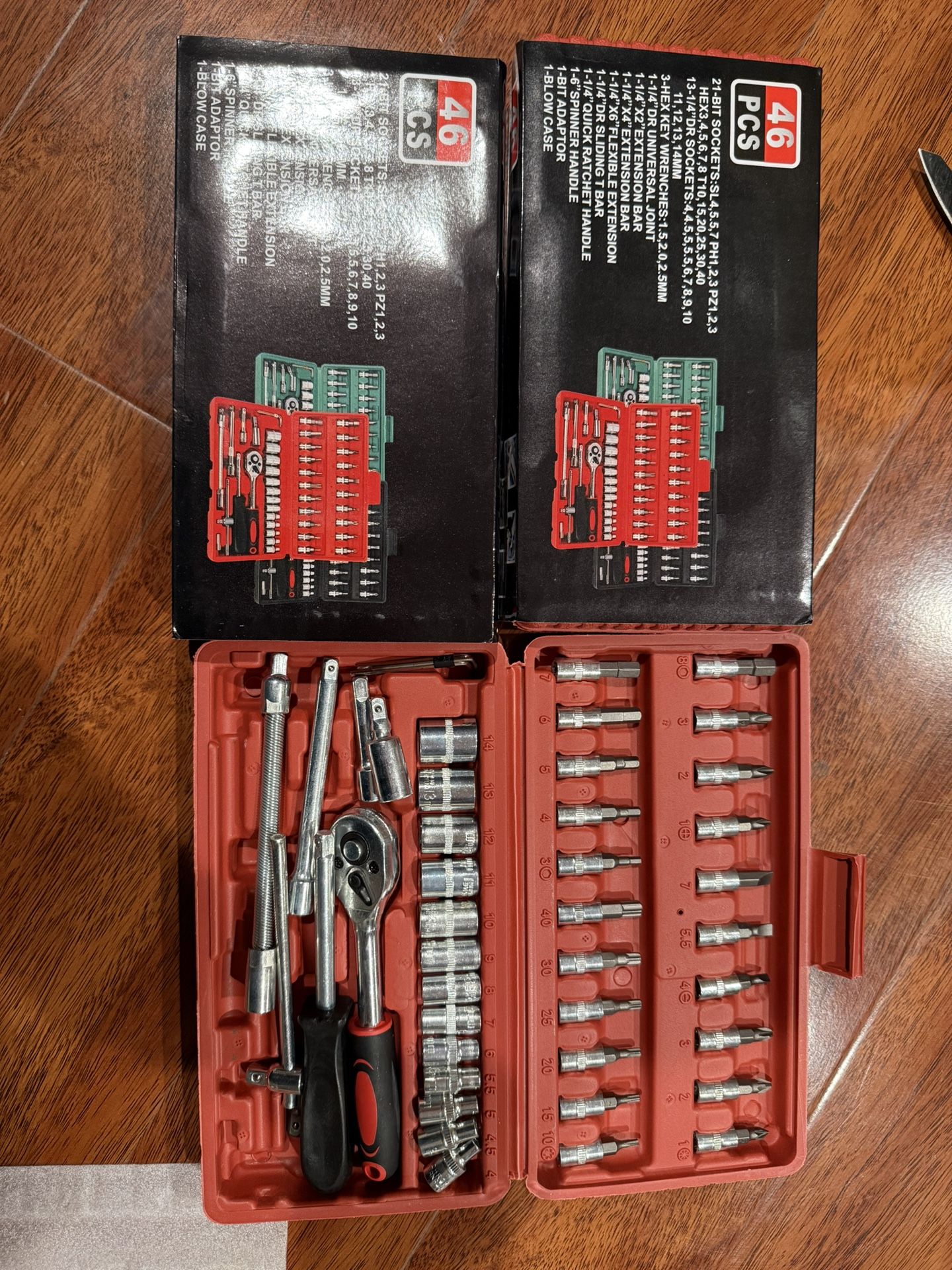 6-5 46 Pieces 1/4 inch Drive Socket Ratchet Wrench Set, with Bit Socket Set Metric and Extension Bar for Auto Repairing and Household, with Storag