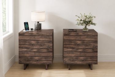 Set of 2 Dark Walnut 2-Drawer Nightstands