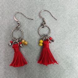 Red & Yellow Silver-Tone Fringe  earrings.